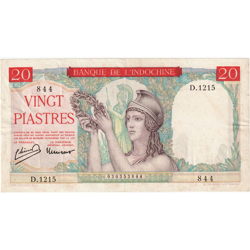 FRENCH INDO-CHINA, 20 Piastres, 1949, KM:81a, EF(40-45)