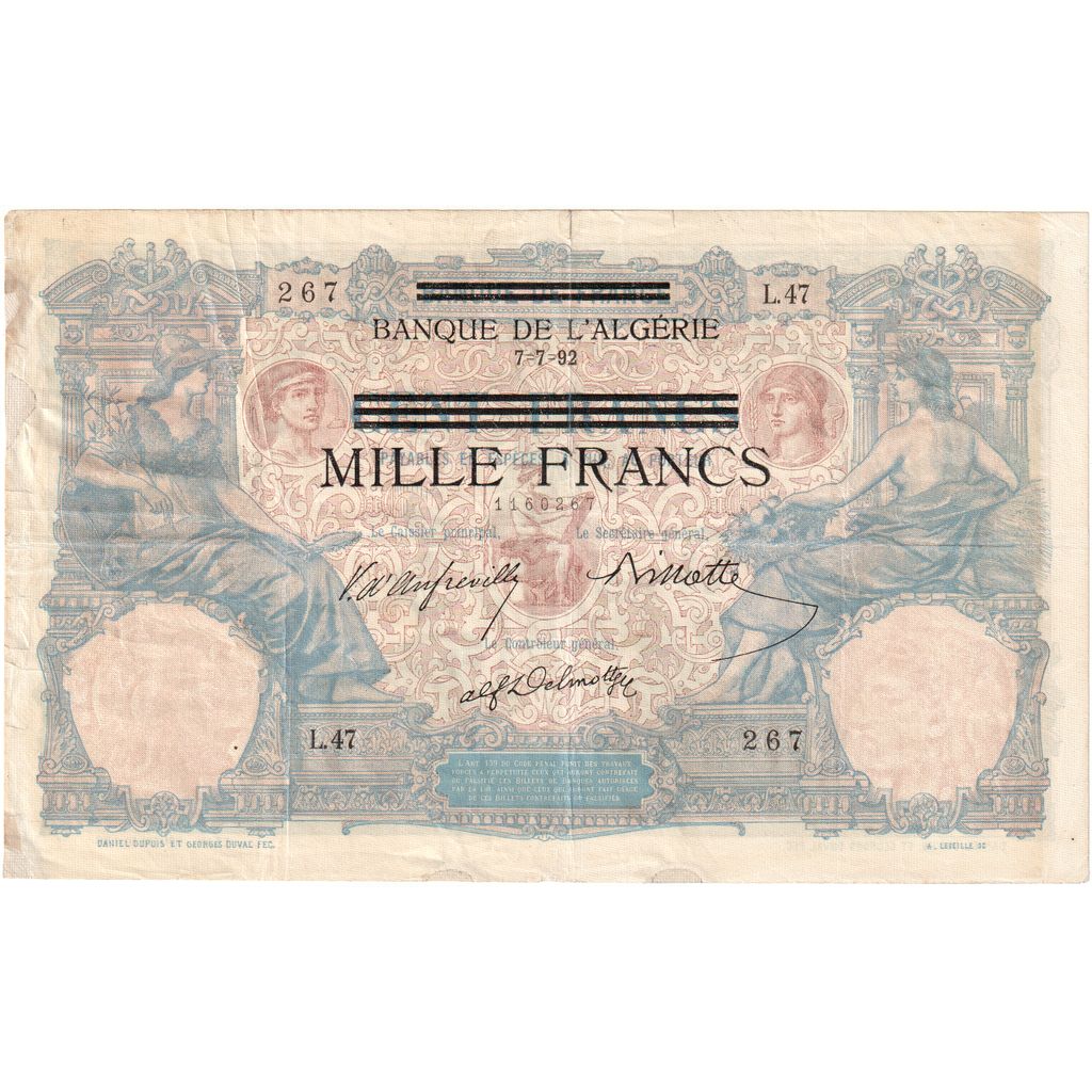 Tunisia, 1000 Francs on 100 Francs, Undated (1942-1943), VF(20-25)