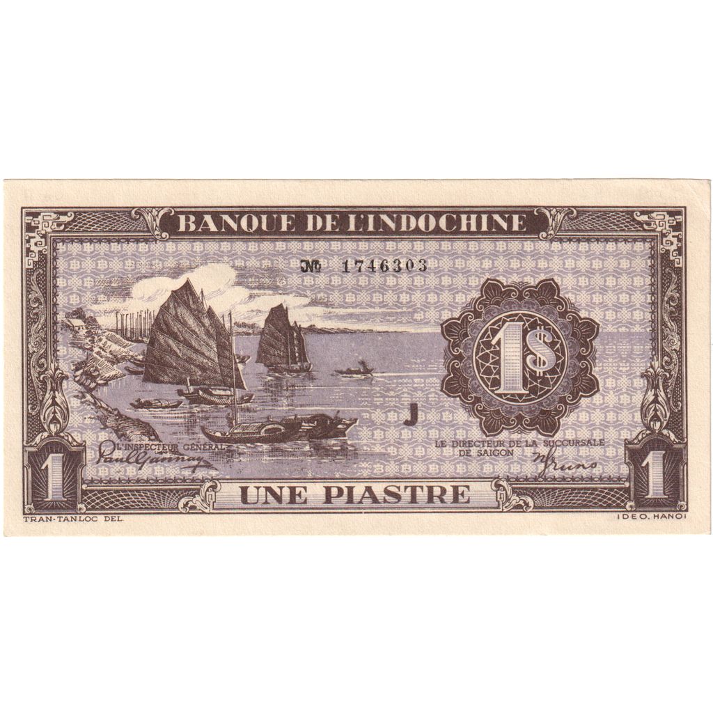 FRENCH INDO-CHINA, 1 Piastre, 1942-1945, KM:60, UNC(64)