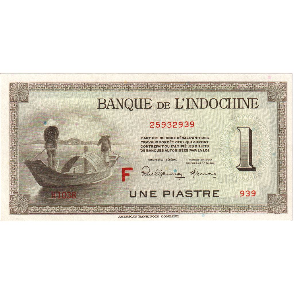 FRENCH INDO-CHINA, 1 Piastre, 1945-1950, KM:76c, EF(40-45)