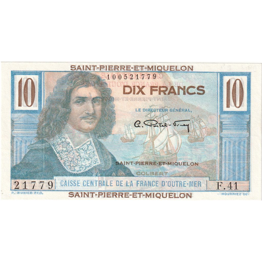 Saint Pierre e Miquelon, 10 Francs, Colbert, 1950-1960, F.41, FDS, KM:23