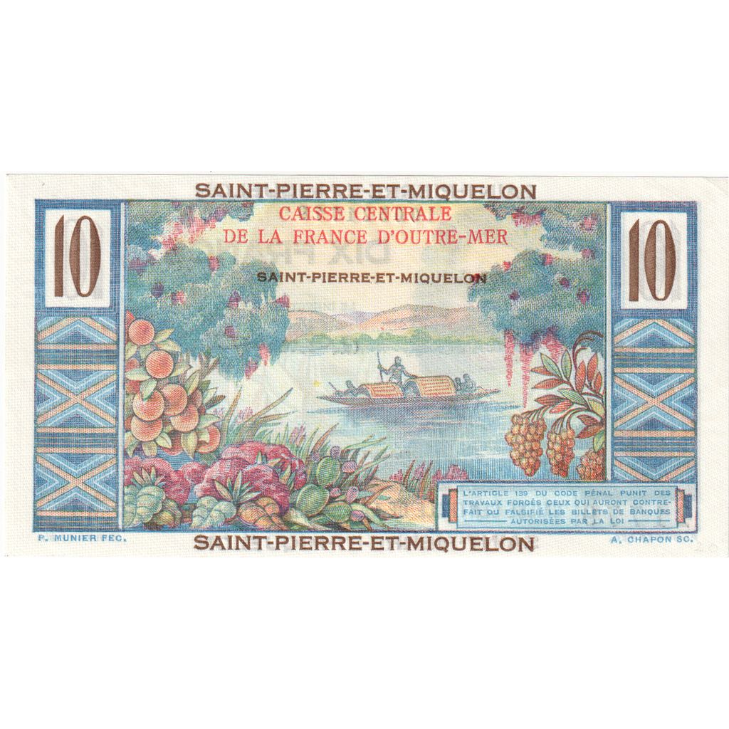 Saint Pierre e Miquelon, 10 Francs, Colbert, 1950-1960, F.41, FDS, KM:23