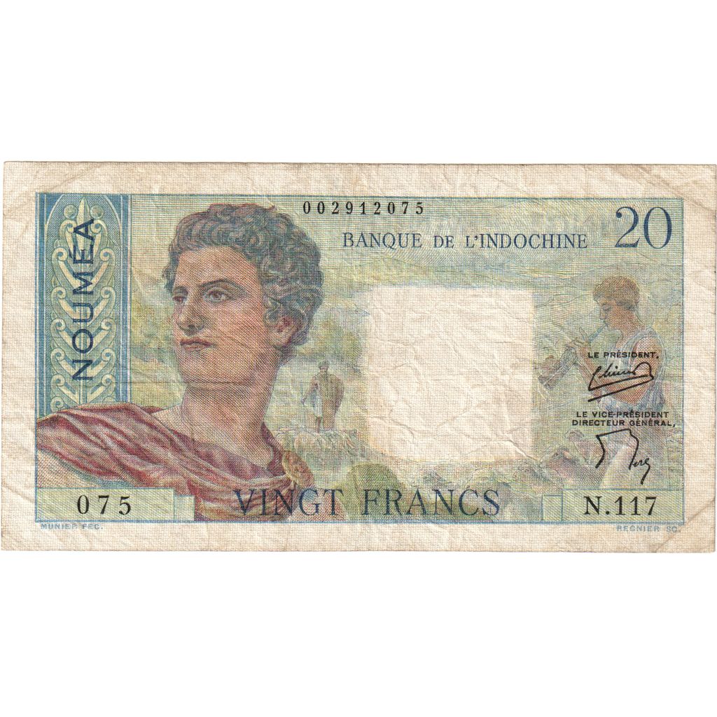 New Caledonia, 20 Francs, 1951-1963, KM:50a, EF(40-45)