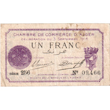 Algeria, 1 Franc, Chambre de Commerce, 1914, 1914-09-03, VF(20-25)
