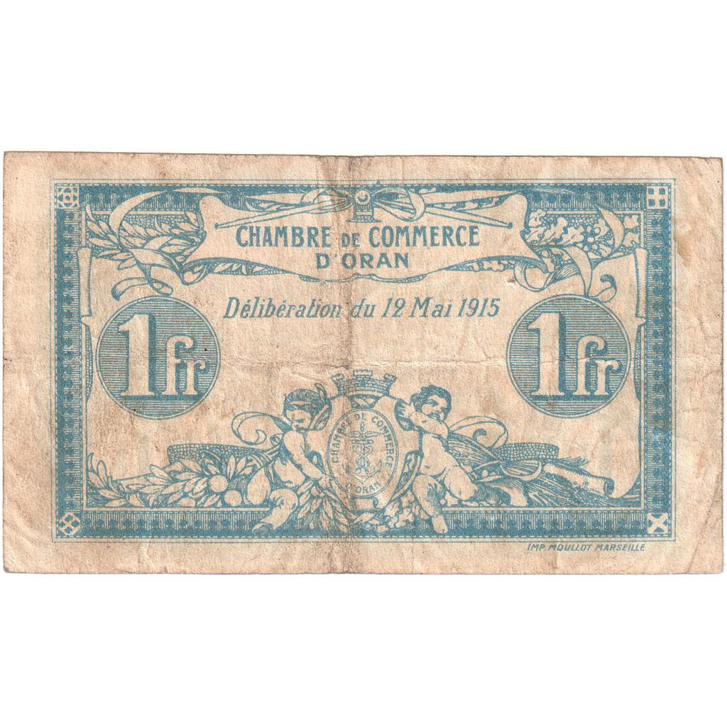 Algeria, 1 Franc, Chambre de Commerce, 1915, 1915-11-10, EF(40-45)