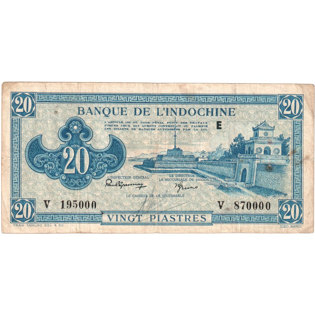 FRENCH INDO-CHINA, 20 Piastres, Undated (1942-45), KM:65, VF(30-35)