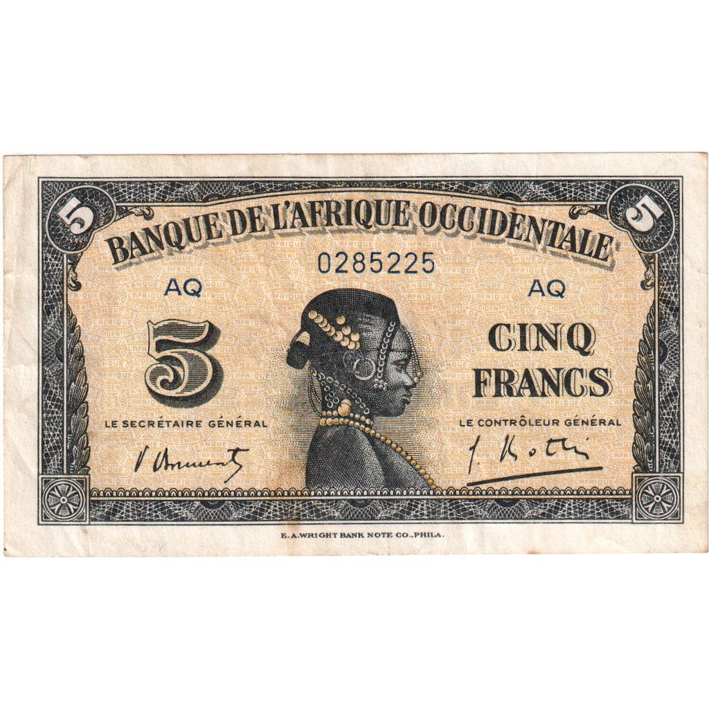 5 Francs, 1942, África oriental francesa, 1942-12-14, KM:28b, MBC+