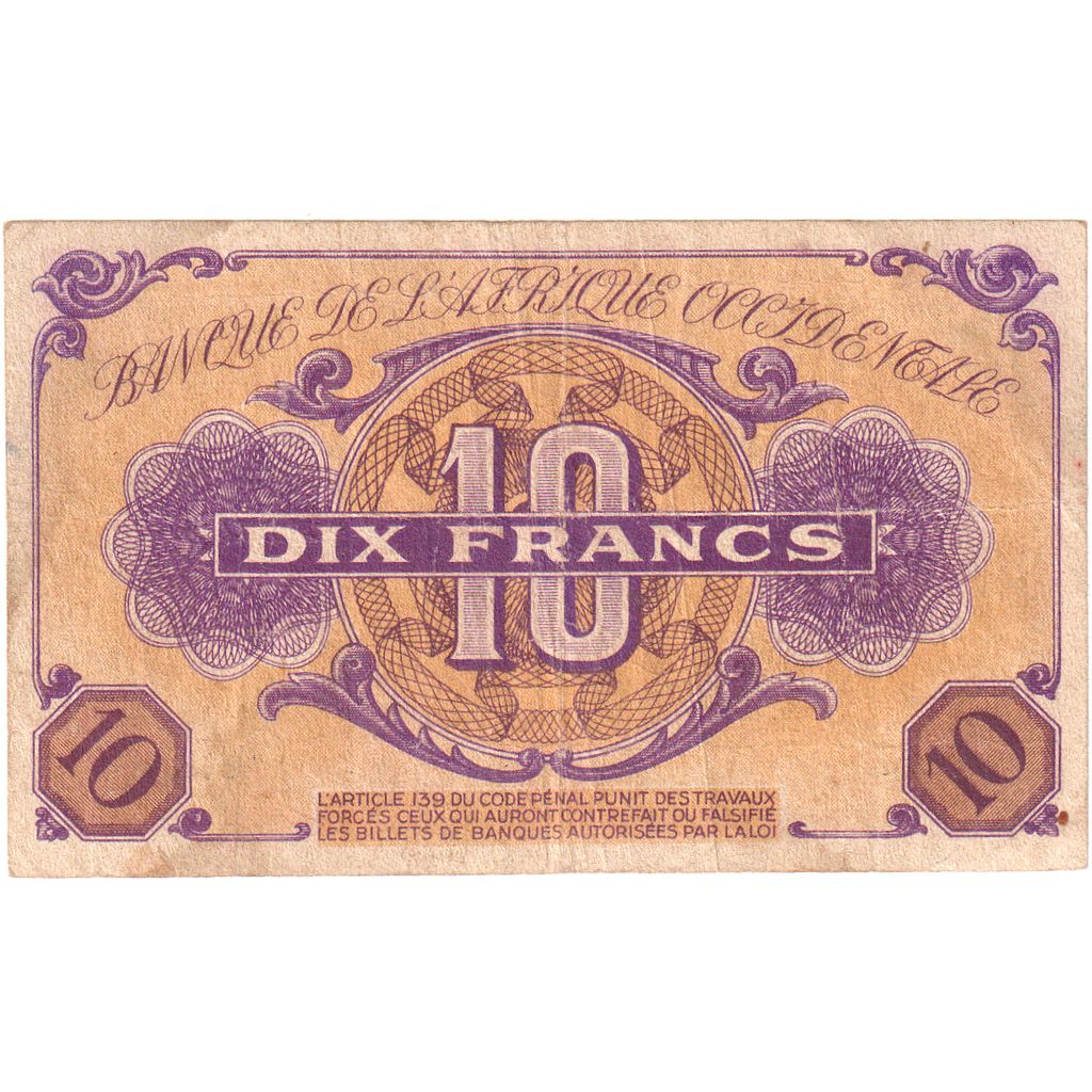Afrique-Occidentale française, 10 Francs, 1943, 1943-01-02, KM:29, TB+