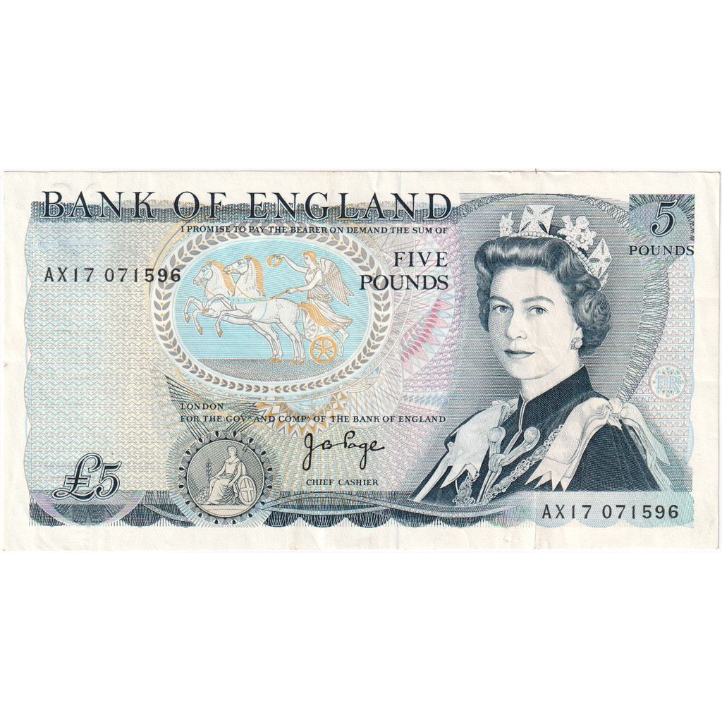 Wielka Brytania, 5 Pounds, Undated (1973-80), KM:378b, AU(50-53)