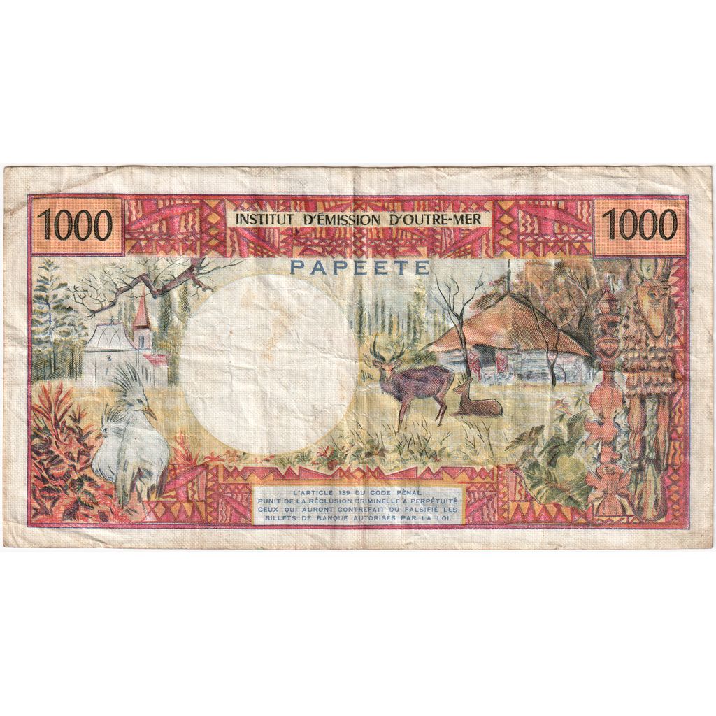 Tahiti, 1000 Francs, 1985, KM:27d, VF(20-25)