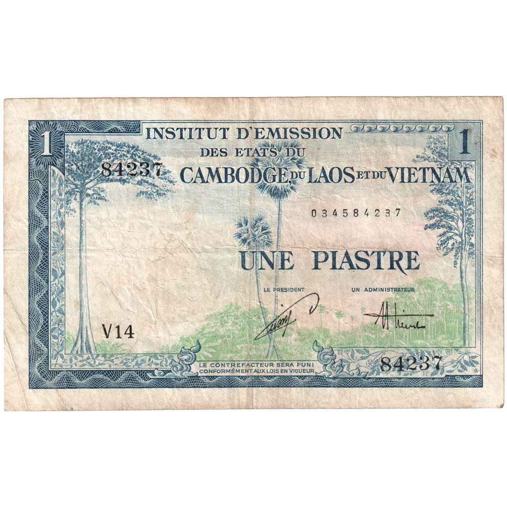 Indochine française, 1 Piastre = 1 Dong, 1954, KM:105, TTB