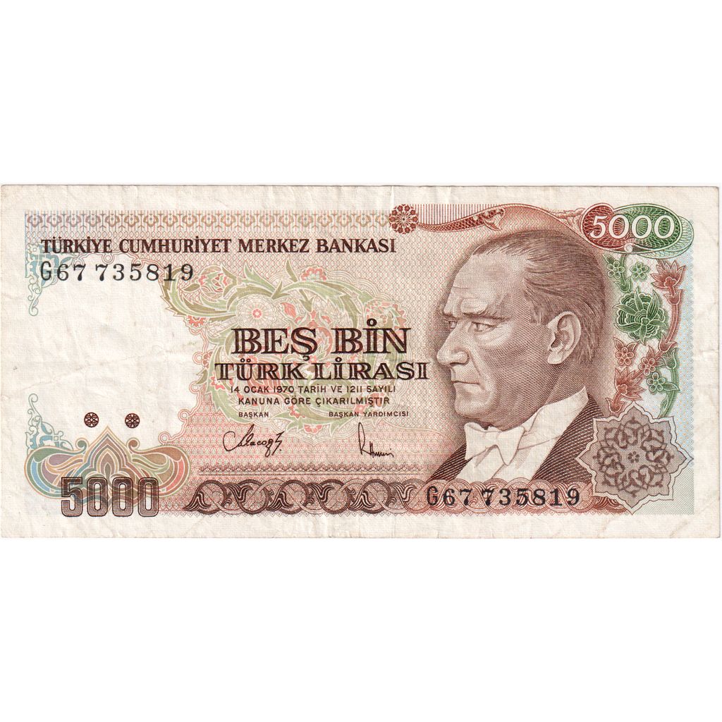 Turkije, 5000 Lira, 1990, 1990, KM:198, TTB