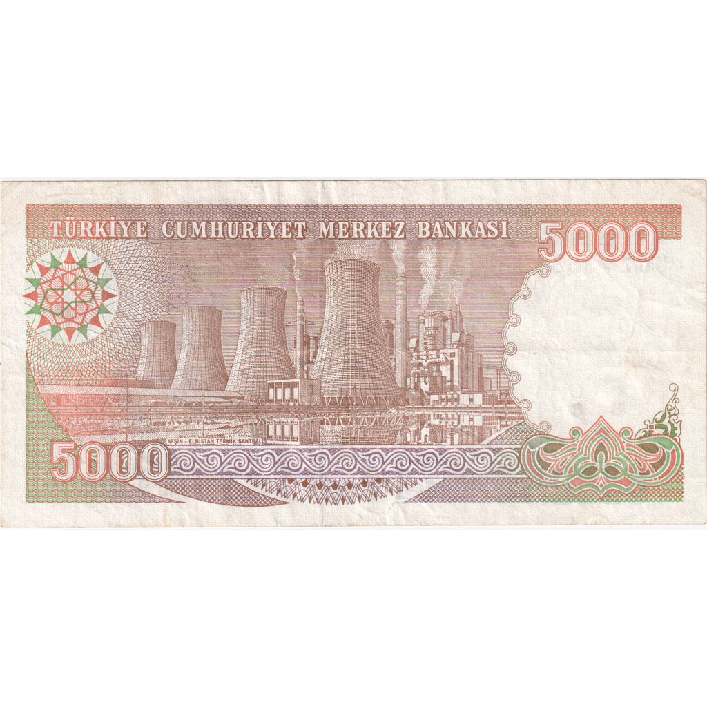 Turkije, 5000 Lira, 1990, 1990, KM:198, TTB