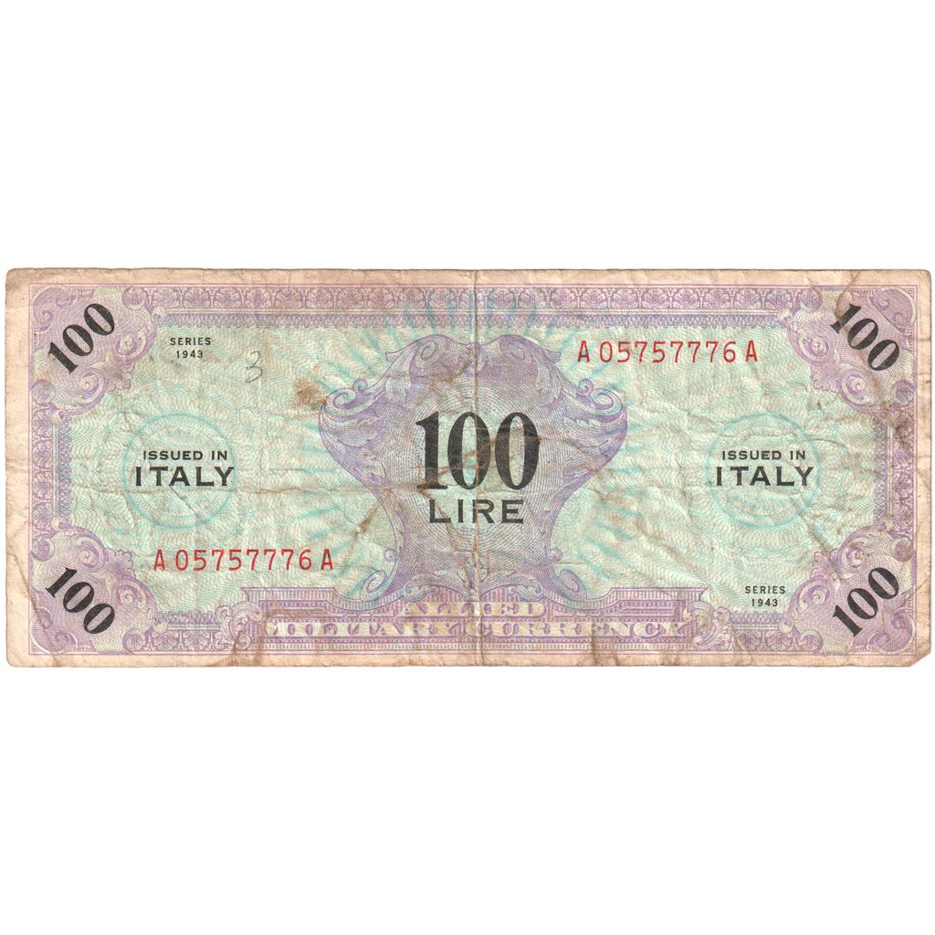 Italy, 100 Lire, 1943, KM:M15b, VG(8-10)