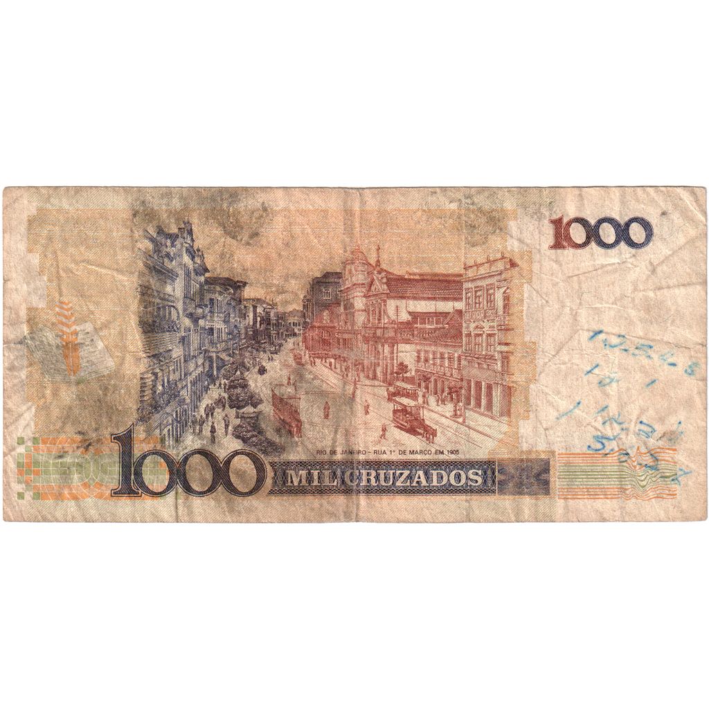 Brazil, 1000 Cruzados, Undated (1988), KM:213b, VG(8-10)