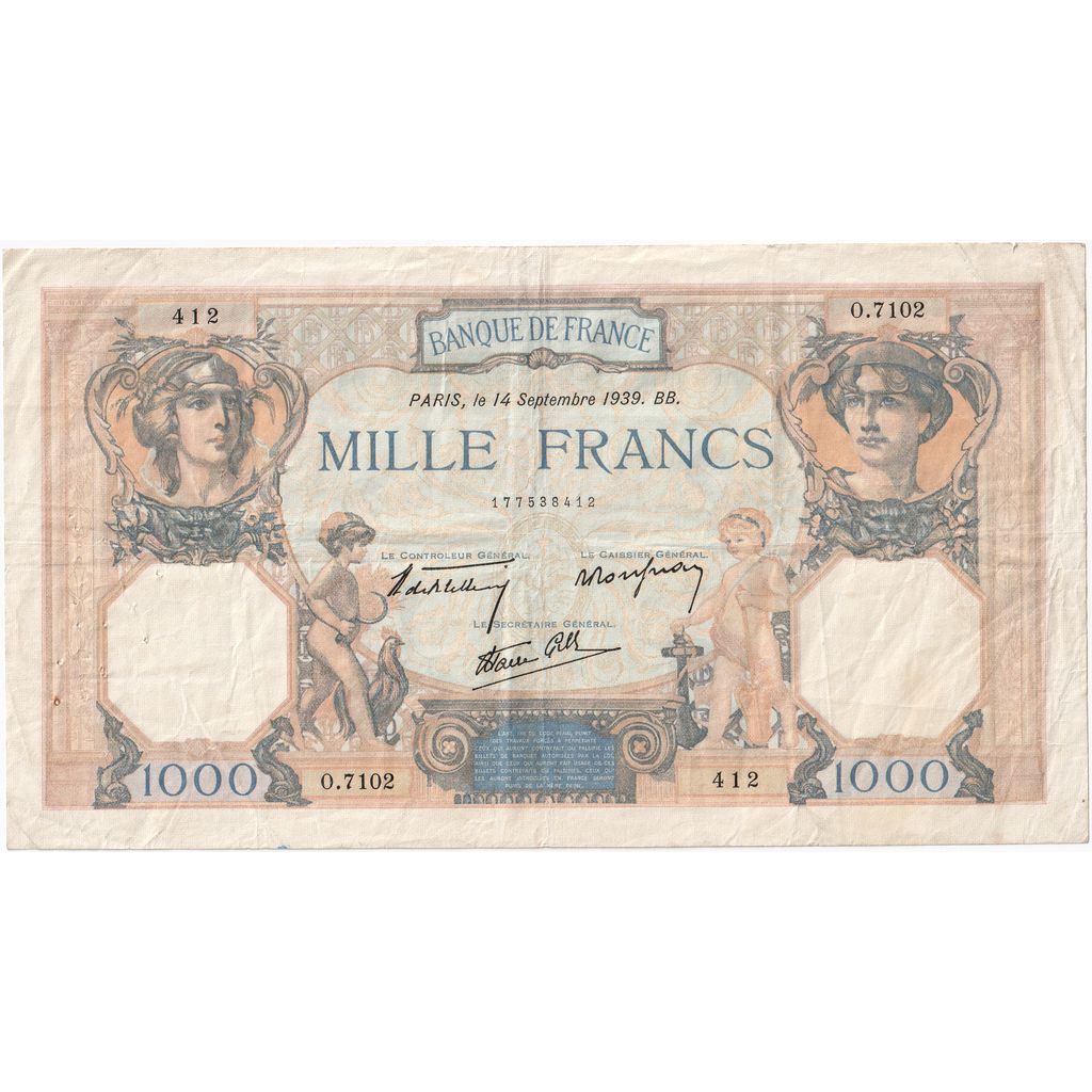 França, 1000 Francs, Cérès et Mercure, 1939, O.7102, EF(40-45)