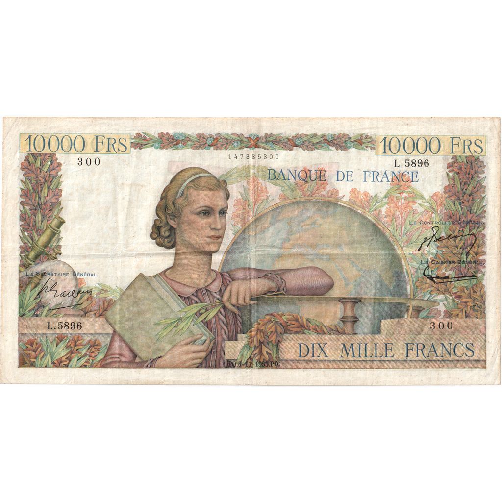 France, 10,000 Francs, Génie Français, 1953, L.5896, TTB, Fayette:50.68