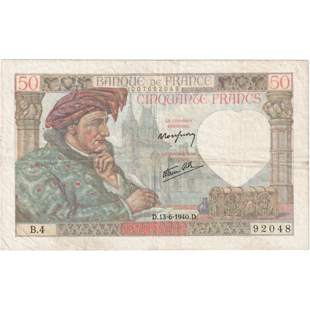 Francia, 50 Francs, Jacques Coeur, 1940-06-13, B.4., BB