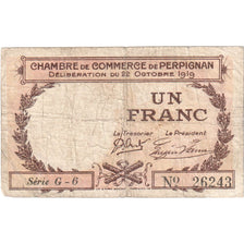 France, Perpignan, 1 Franc, 1919, Chambre de Commerce, VF(20-25), Pirot:100-29