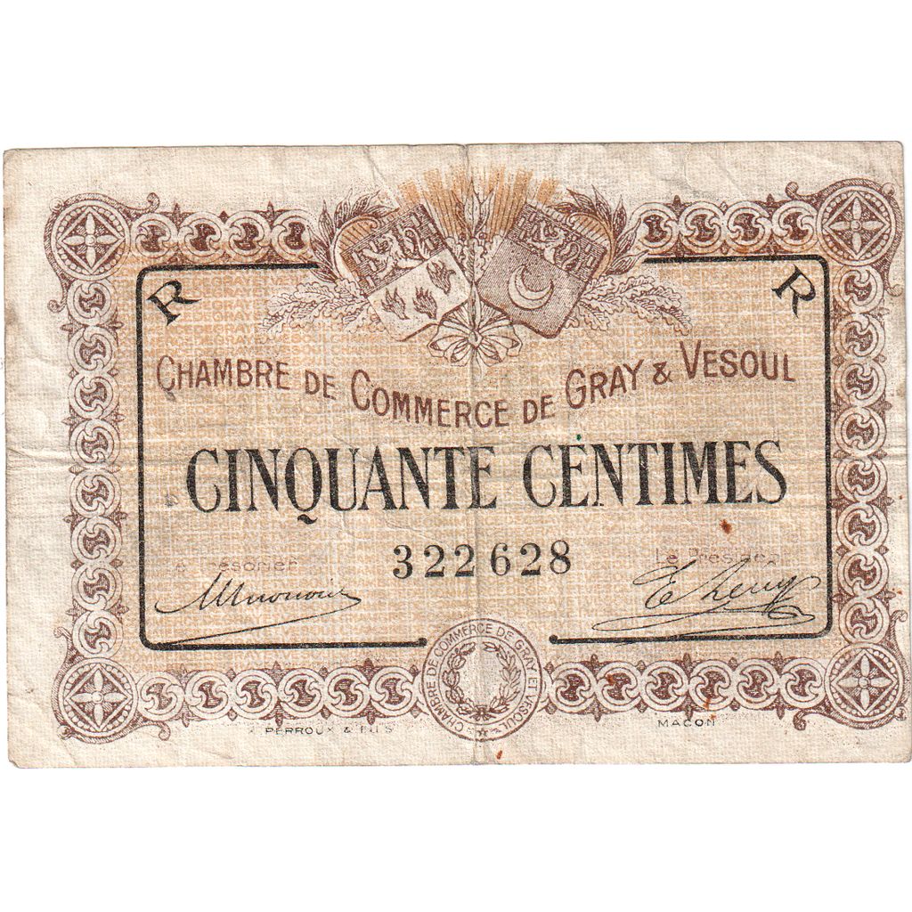 Frankreich, Gray & Vesoul, 50 Centimes, 1915, Chambre de Commerce, SS