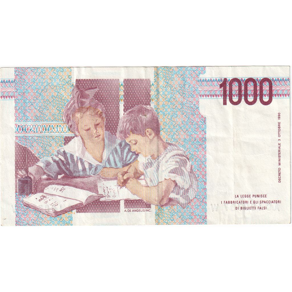 Banconote, Italia, 1000 Lire, 1990, KM:114a, SPL-
