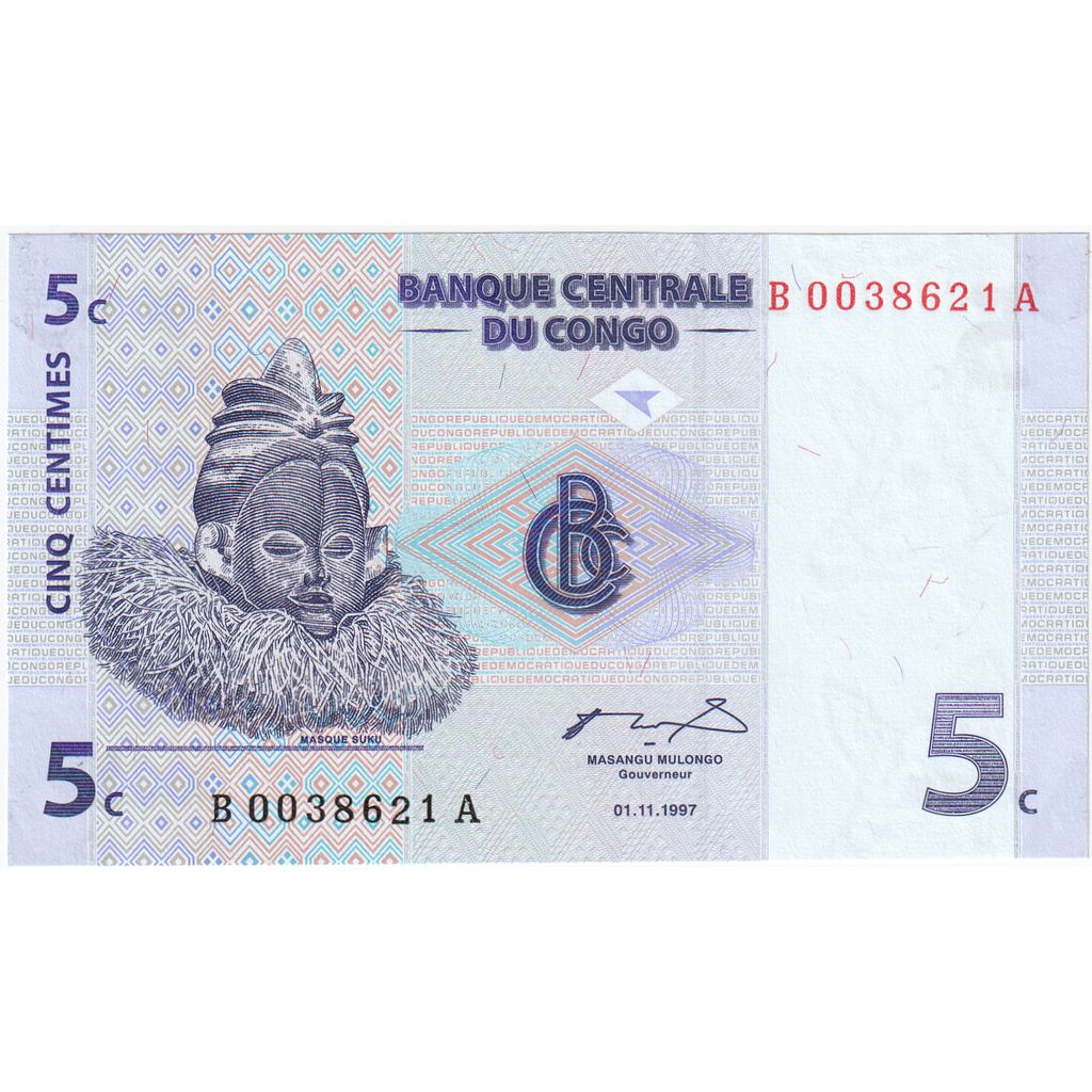 Congo Democratic Republic, 5 Centimes, 1997-11-01, UNC(65-70)