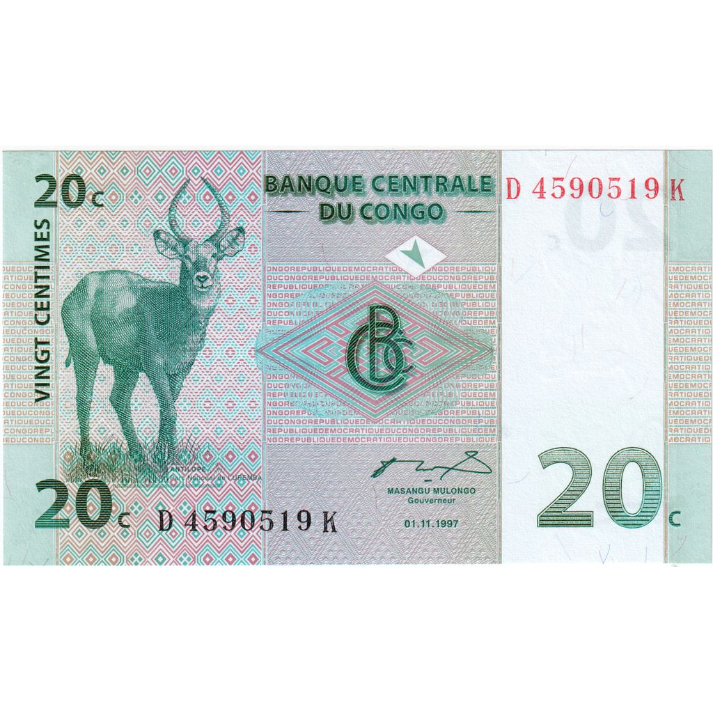 Repubblica Democratica del Congo, 20 Centimes, 1997-11-01, FDS