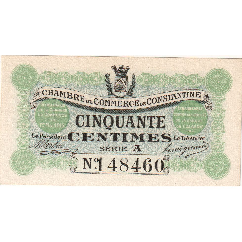 Algeria, Constantine, 50 Centimes, 1915-05-18, Chambre de Commerce, MBC+