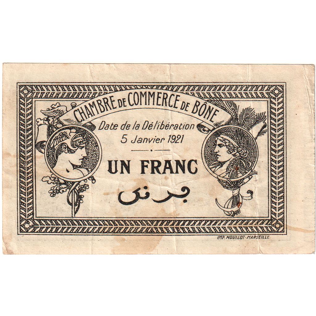 Algeria, Bône, 1 Franc, 1921-01-05, A, Chambre de Commerce, VF(30-35)