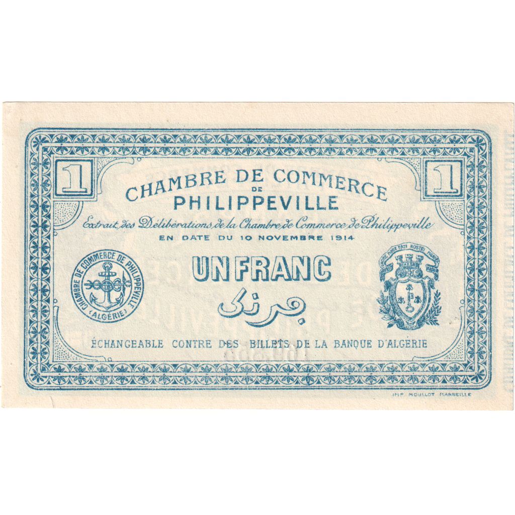 Algeria, Philippeville, 1 Franc, 1914-11-10, Chambre de Commerce, UNC(63)