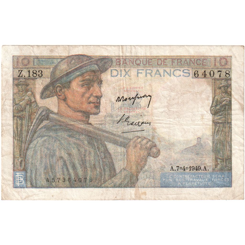 Frankreich, 10 Francs, Mineur, 1949-04-07, Z.183, S+