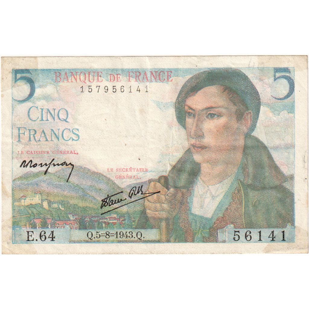 Francja, 5 Francs, Berger, 1943-08-05, E.64, VF(30-35)