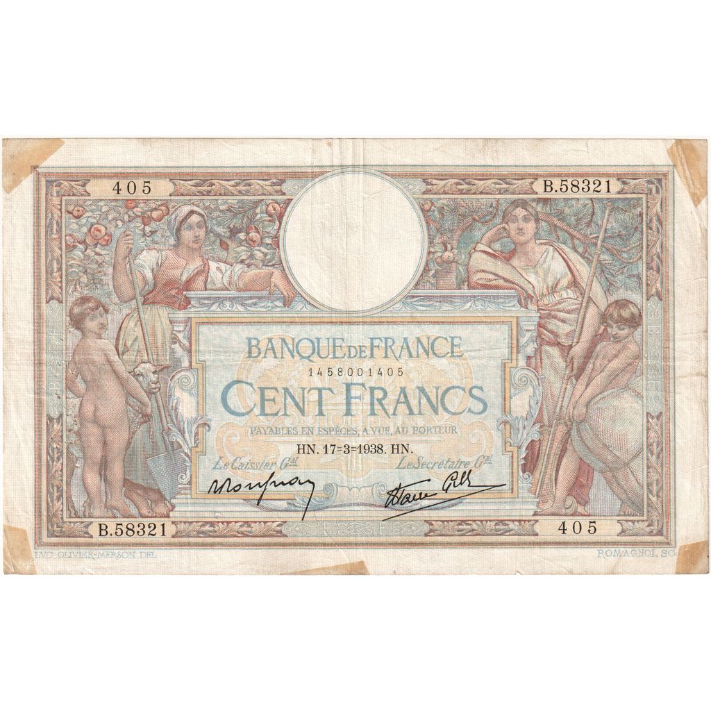 Frankreich, 100 Francs, Luc Olivier Merson, 1938-03-17, B.58321, SGE