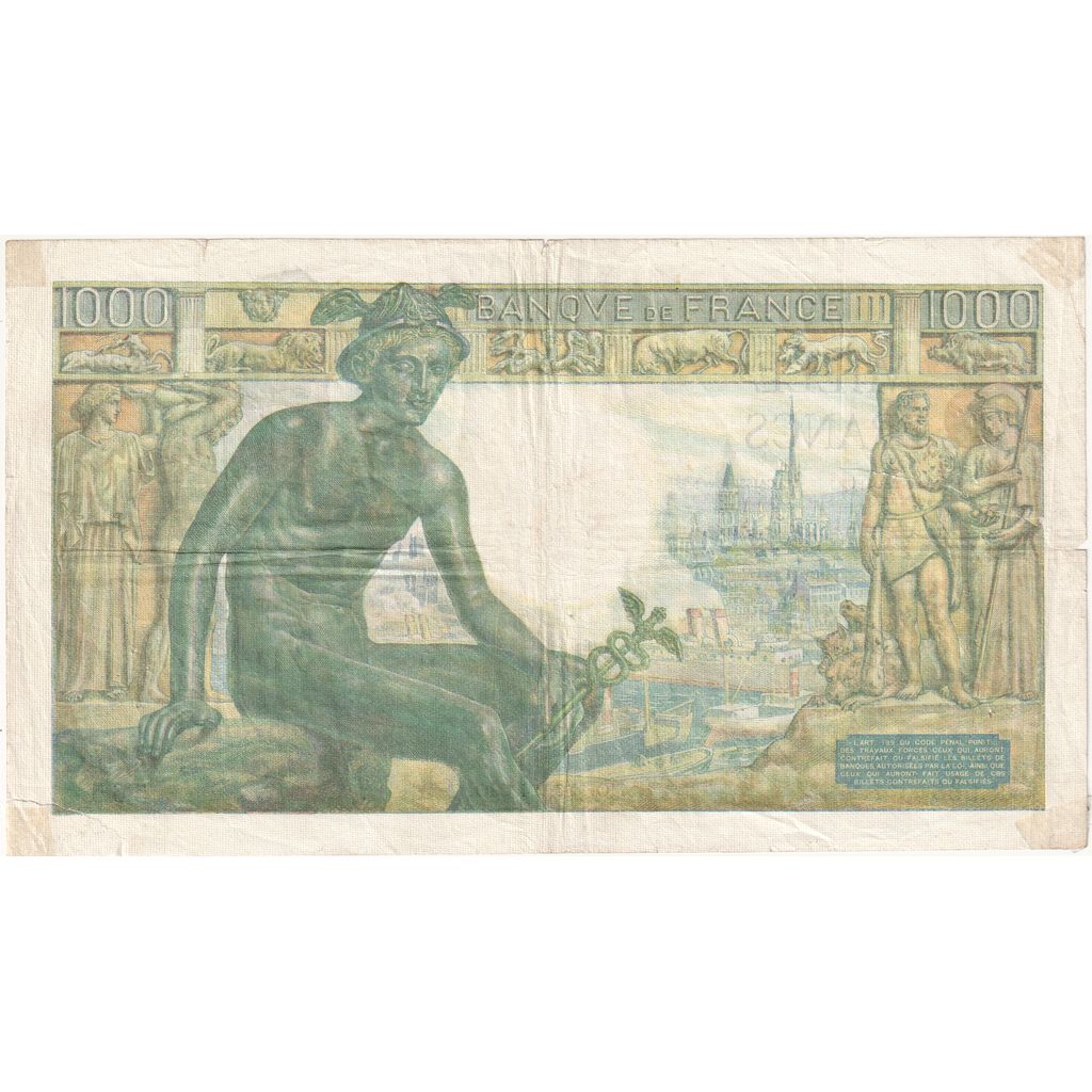 France, 1000 Francs, Déesse Déméter, 1942-06-11, R.566, VG(8-10)