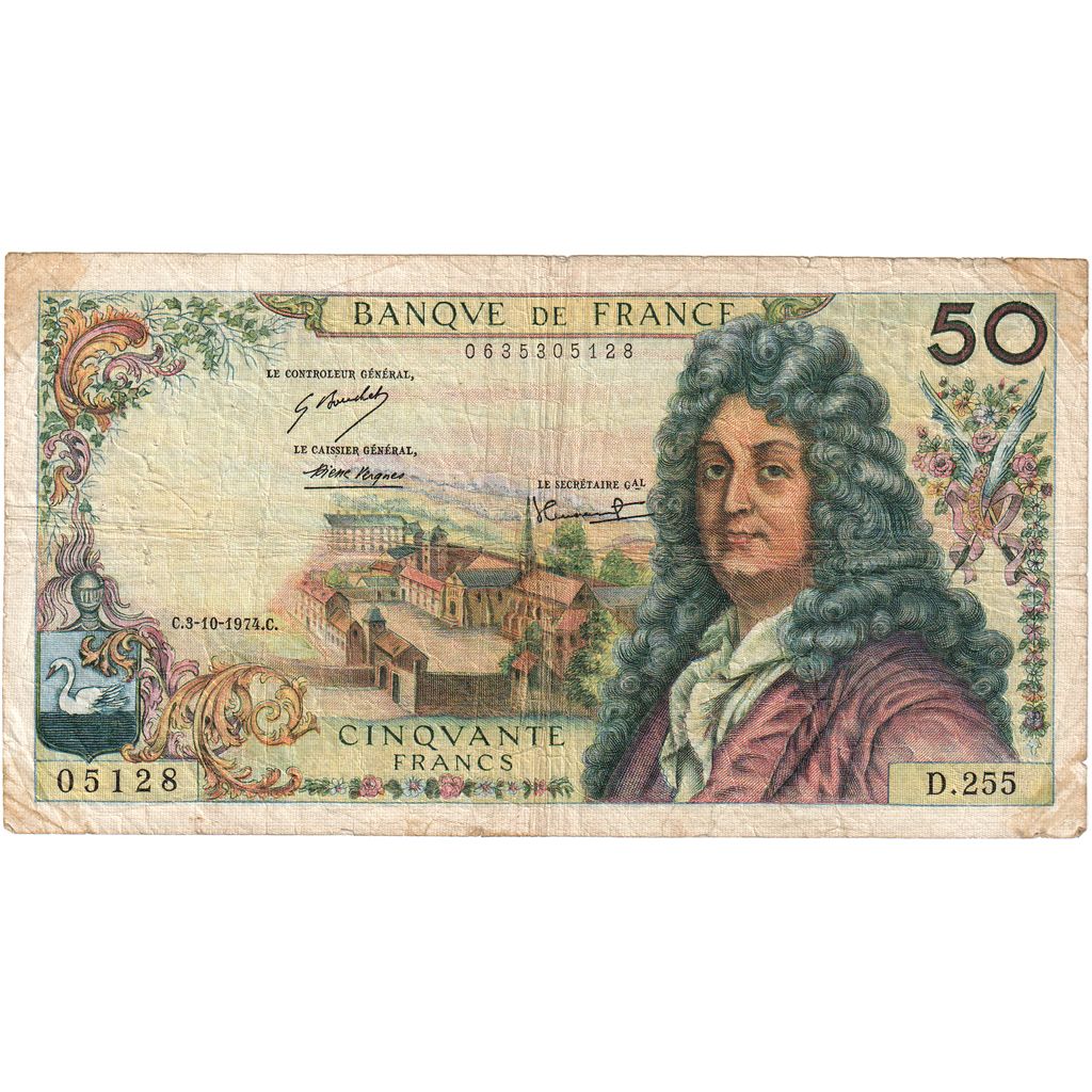 France, 50 Francs, Racine, 1974-10-03, D.255, TB