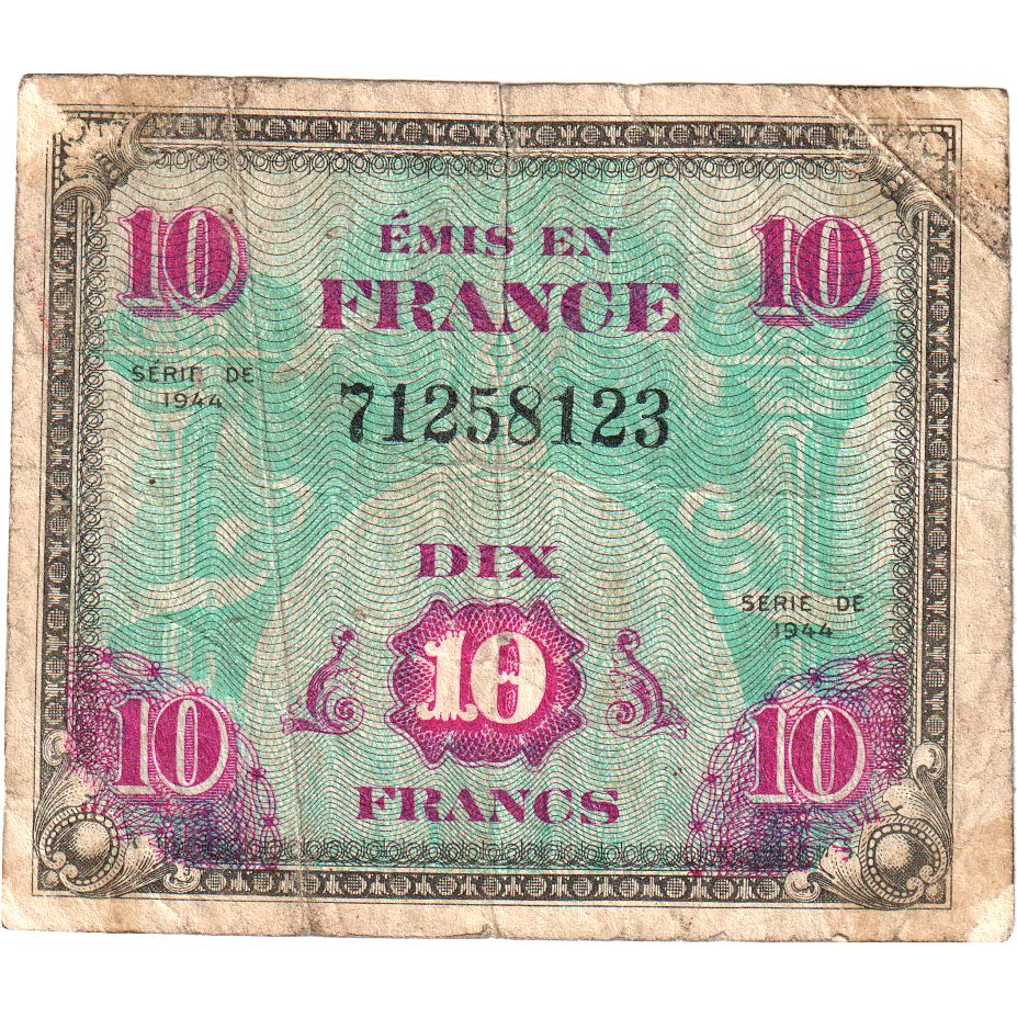 França, 10 Francs, Flag/France, SÉRIE 1944, VG(8-10)