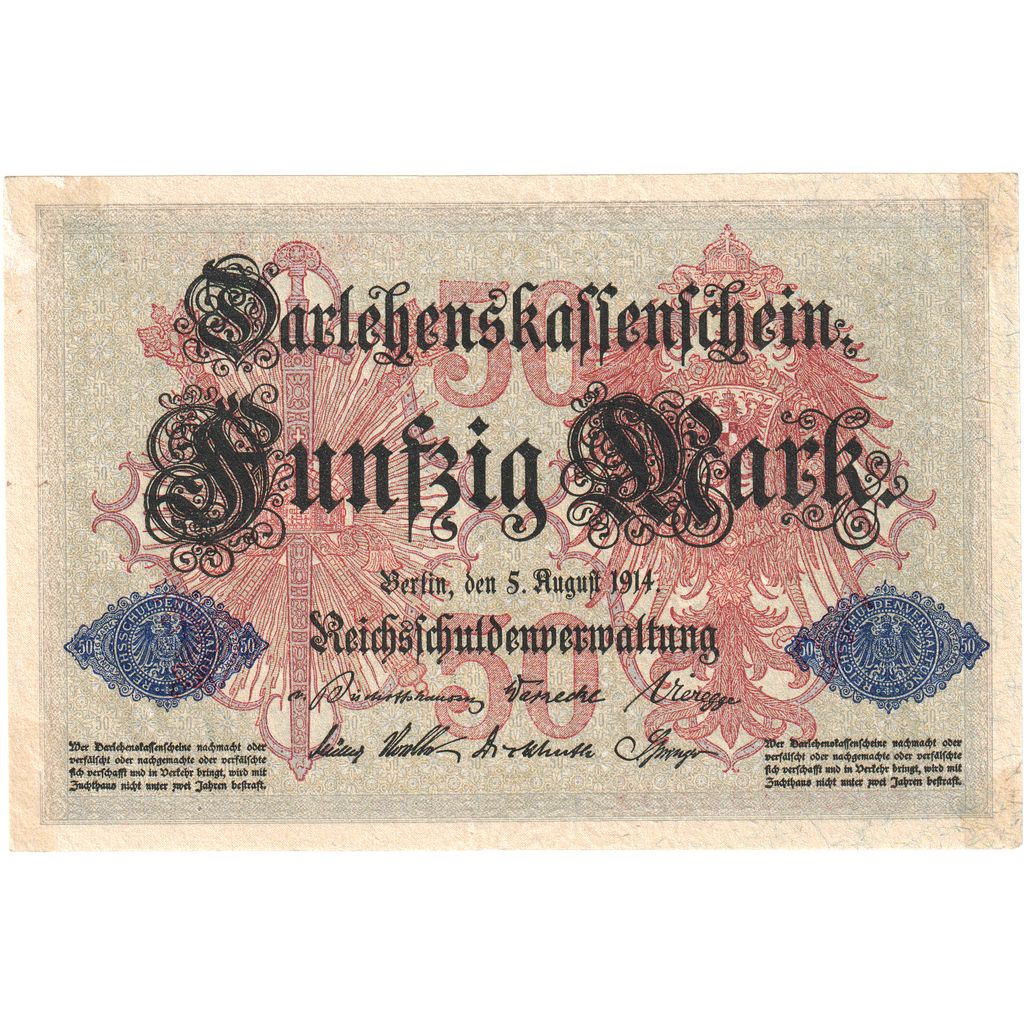 Germany, 50 Mark, 1914-08-05, AU(55-58)