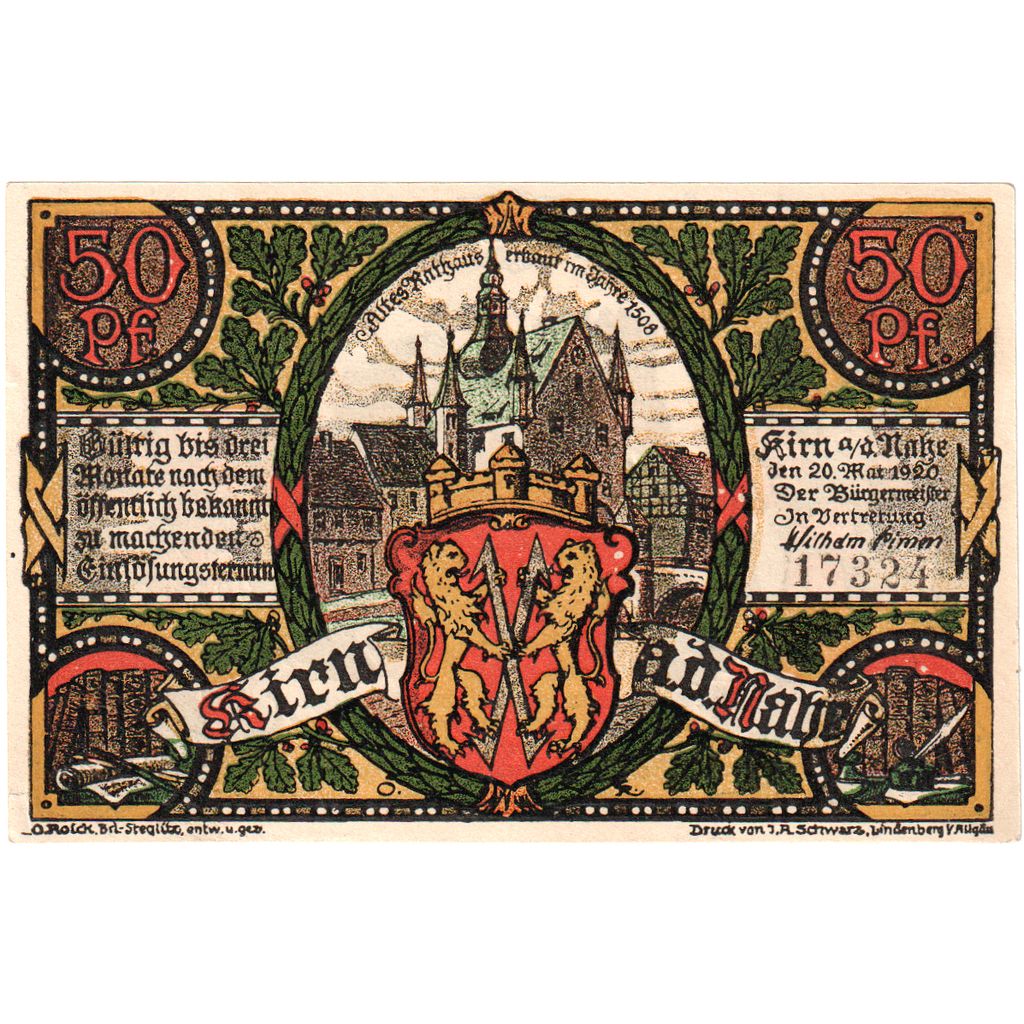 Deutschland, Kirn a.d. Nahe Stadt, 50 Pfennig, 1920-05-20, VZ