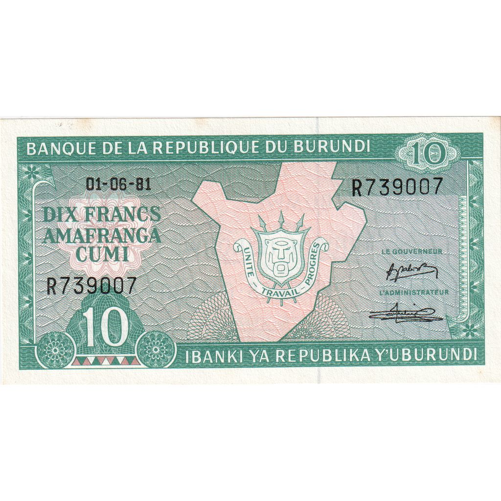 Burundi, 10 Francs, 1981-06-01, UNC(65-70)