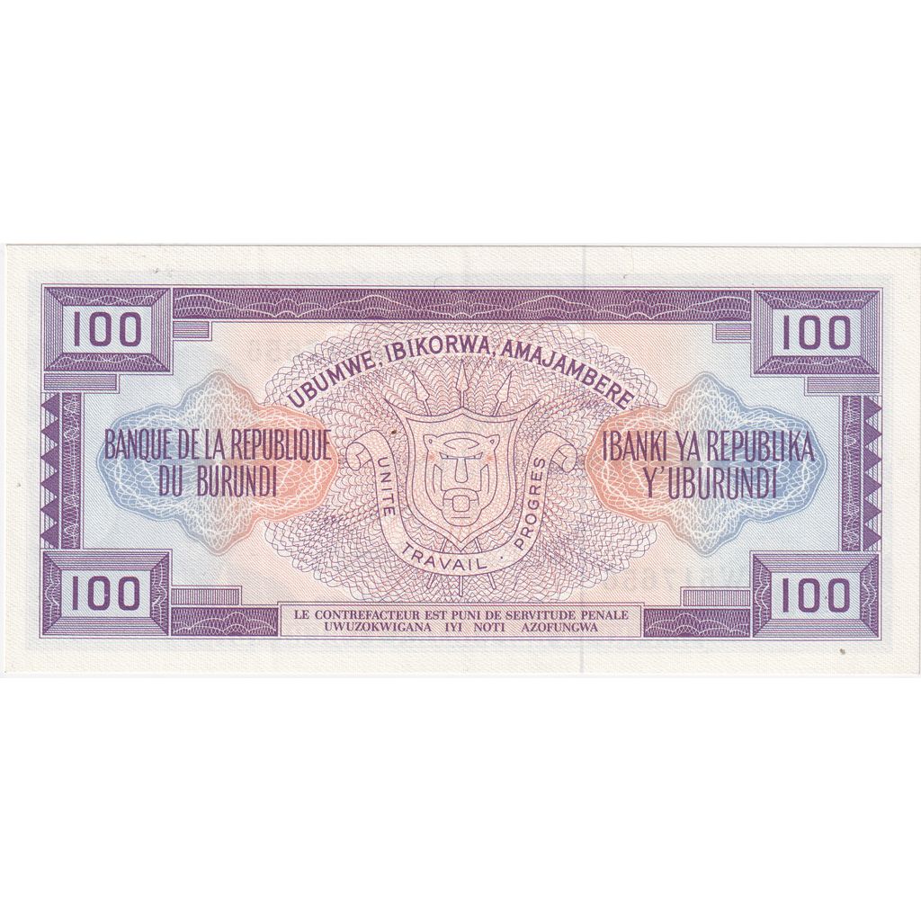 Burundi, 100 Francs, 1986-11-01, UNC