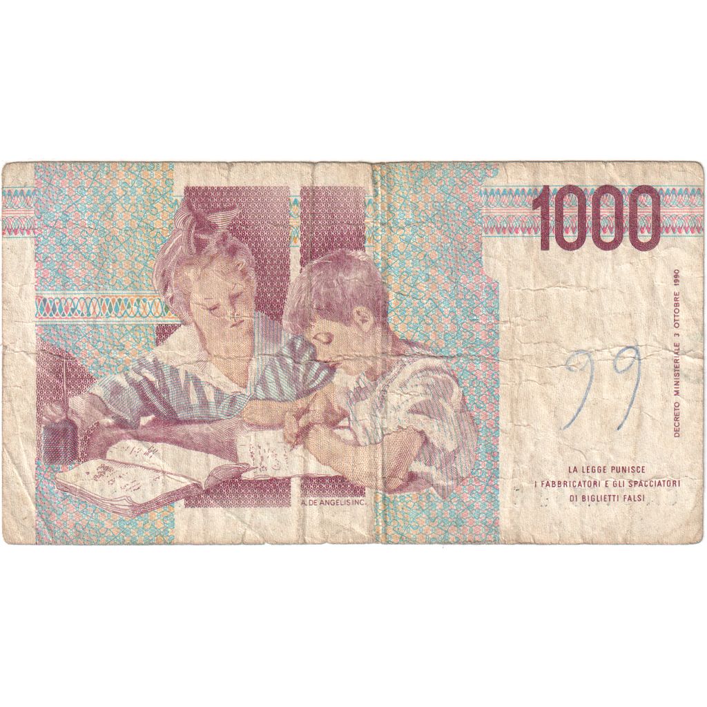 Italy, 1000 Lire, 1990-10-03, VF(20-25)