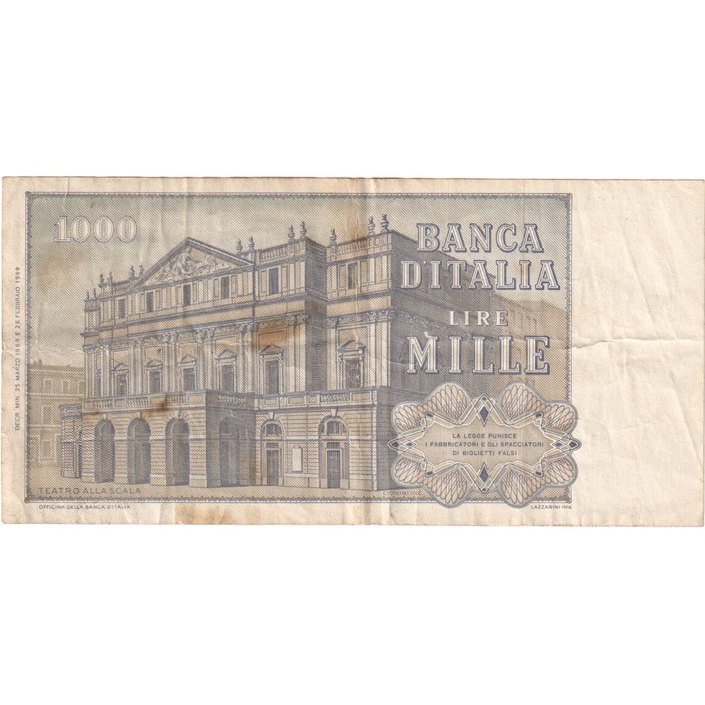 Italy, 1000 Lire, 1969-02-26, VF(20-25)