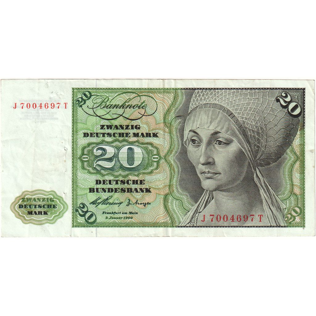 République fédérale allemande, 20 Deutsche Mark, 1960-01-02, TTB