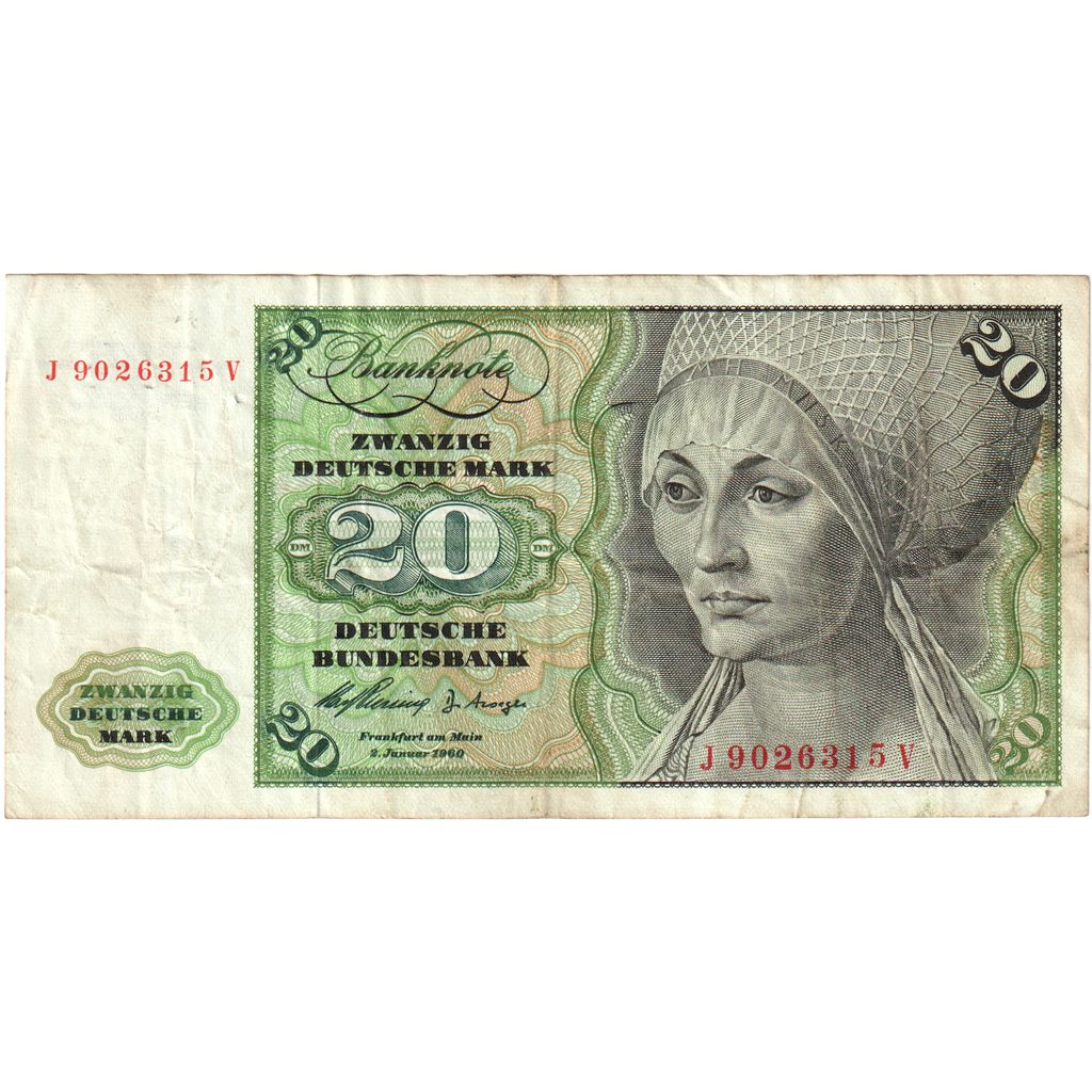 ALEMANIA - REPÚBLICA FEDERAL, 20 Deutsche Mark, 1960-01-02, BC