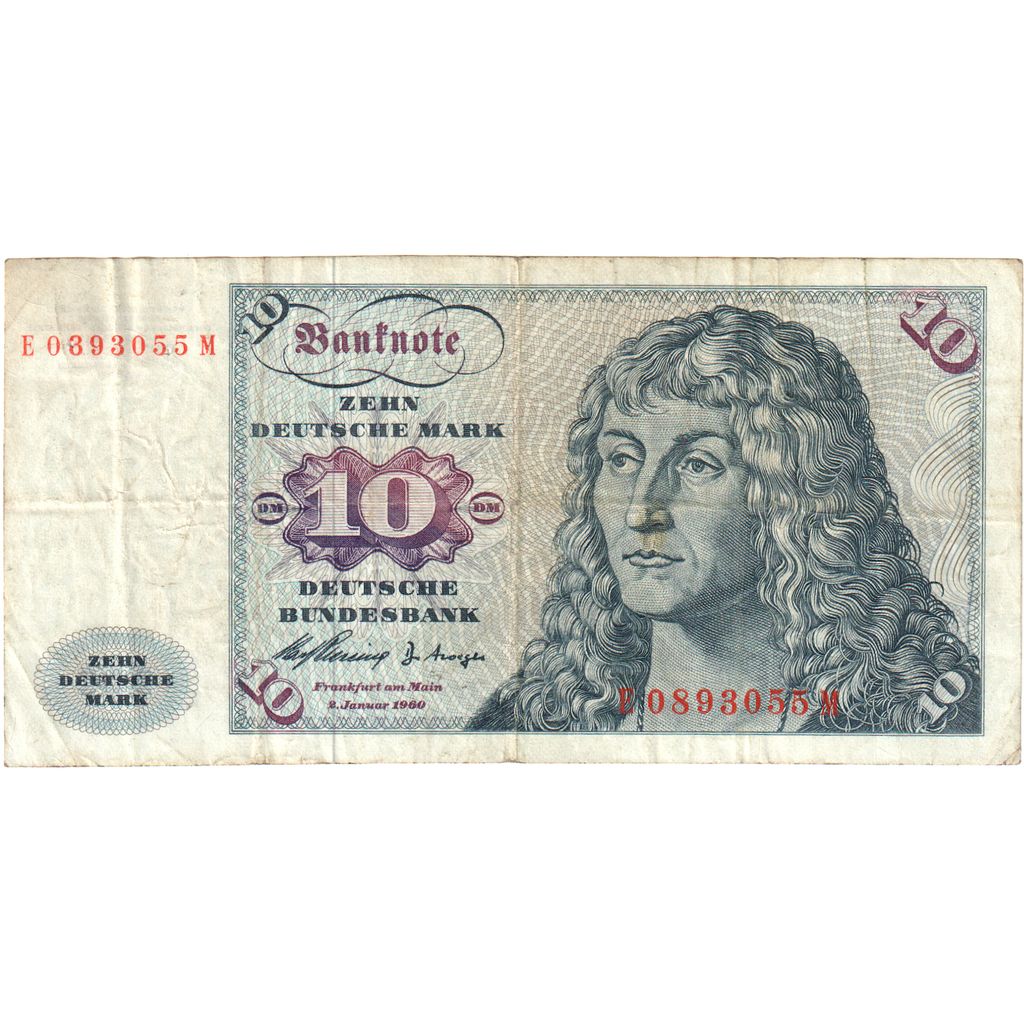 GERMANY - FEDERAL REPUBLIC, 10 Deutsche Mark, 1960-01-02, VF(20-25)