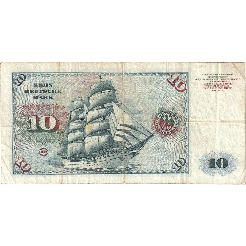 GERMANY - FEDERAL REPUBLIC, 10 Deutsche Mark, 1960-01-02, VF(20-25)