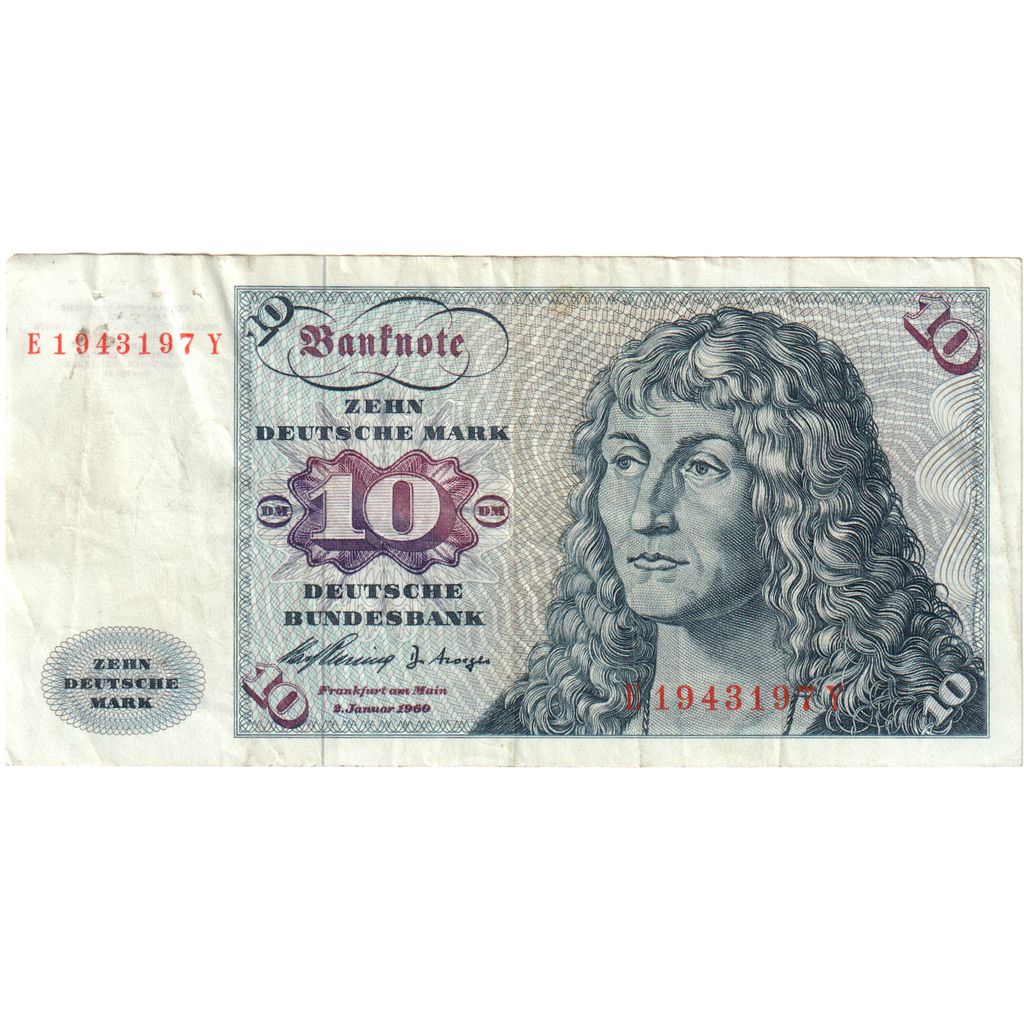République fédérale allemande, 10 Deutsche Mark, 1960-01-02, TB