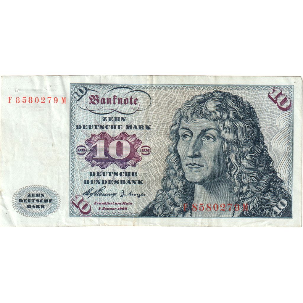 ALEMANHA - REPÚBLICA FEDERAL, 10 Deutsche Mark, 1960-01-02, VF(20-25)