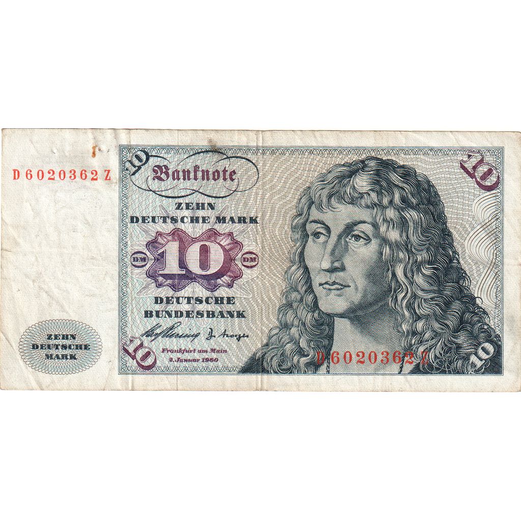 Federale Duitse Republiek, 10 Deutsche Mark, 1960-01-02, B+