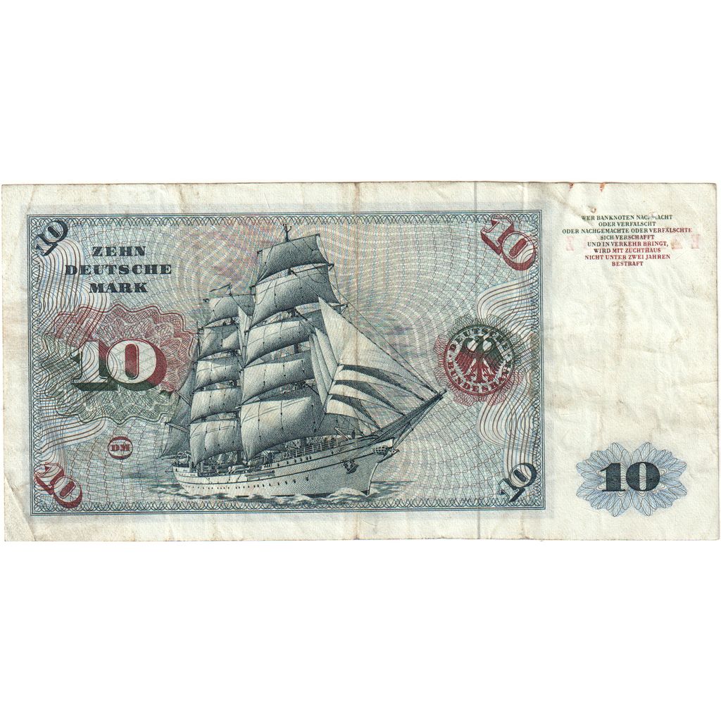 Niemcy - RFN, 10 Deutsche Mark, 1960-01-02, VF(20-25)